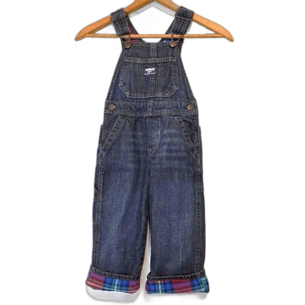 VTG OshKosh B'gosh Overalls Vestbak Plaid Flannel Lined Size 2T